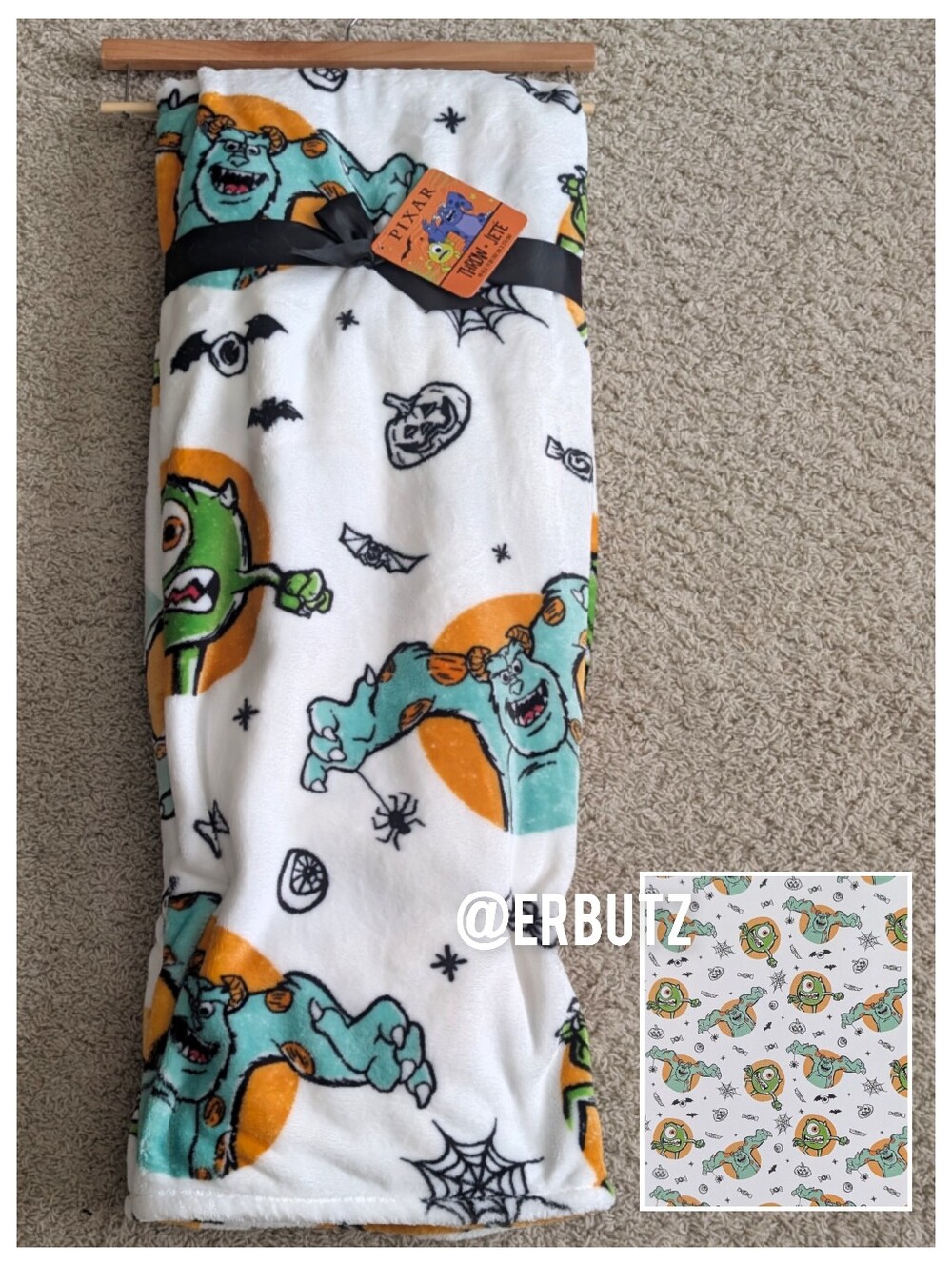 Disney Pixar Monsters Inc Oversized Plush Mike & Sully Halloween Throw Blanket🧌